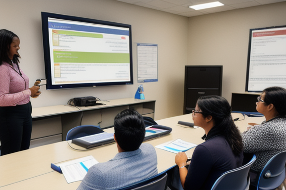 Teachers attending a technology training workshop