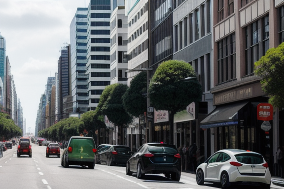 Imagem de uma rua movimentada em uma cidade inteligente