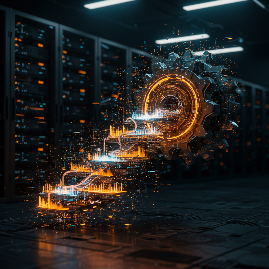 Depicts the 'specialized' path of AI consulting: complex, customized, and deeply integrated solutions.