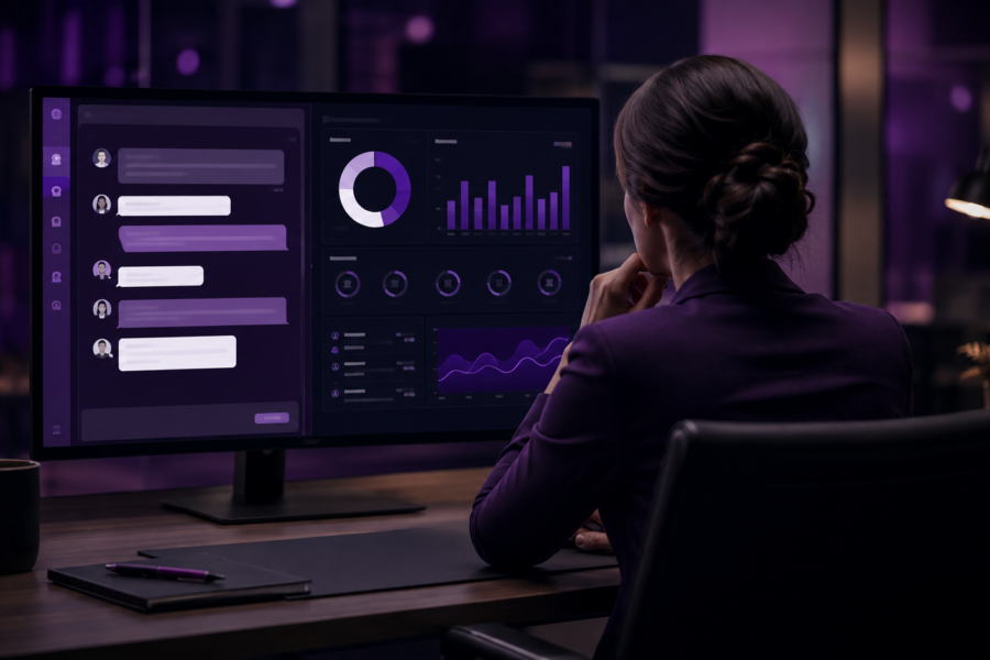 chatbot IA atendimento ao cliente — gestora avaliando plataforma de automação e atendimento humano corporativo